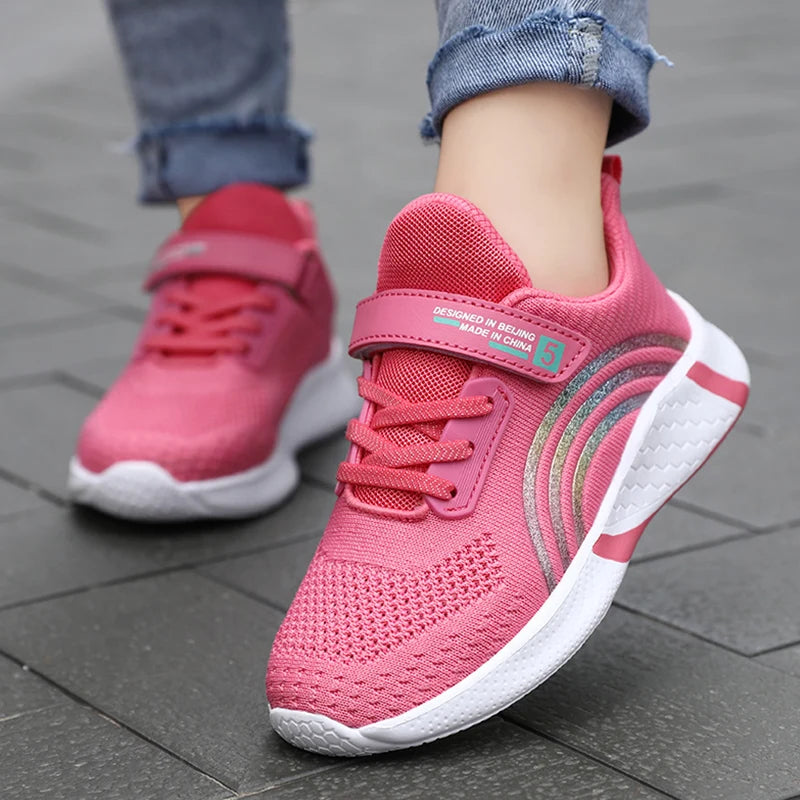 Spring Autumn Kids Girls Casual Shoes Child Breathable Mesh Sneakers Student's Anti-Slip Sport Walking Footwear Size 28-38