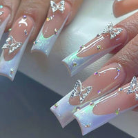 24pcs False Nails with glue flower design Long Coffin French Ballerina Fake Nails Full Cover acrylic Nail