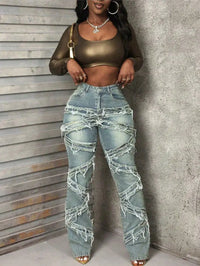 Y2K 90s Street Style Women's Vintage Fringed Distressed Flare Jeans - High Stretch Unique Tassel Design Hip Hop Fashion for All