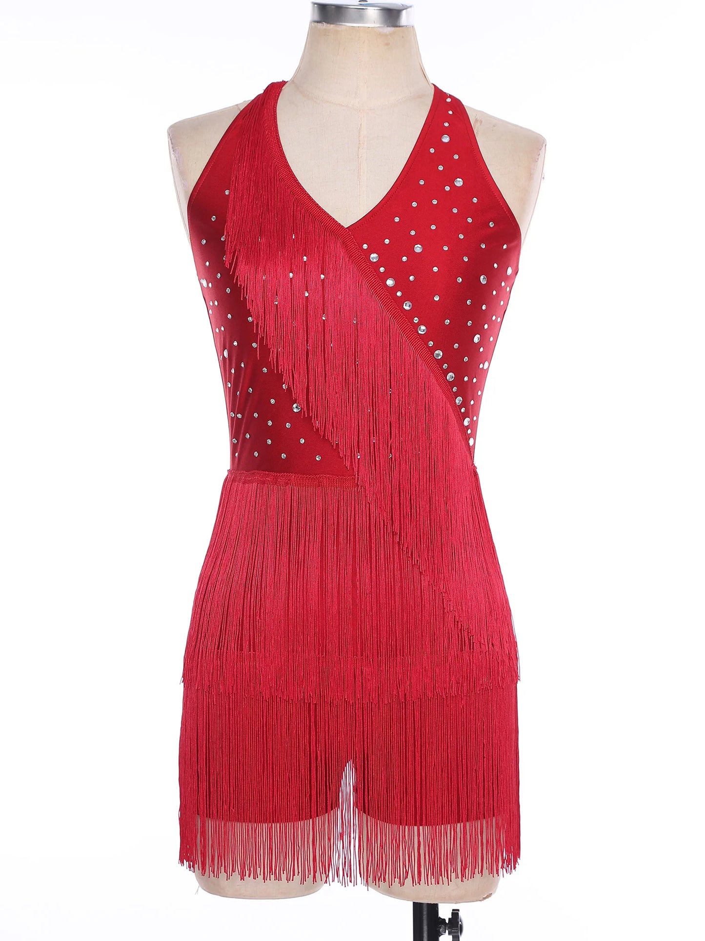 Women Rhinestones Latin Dance Costume Tassel Gymnastics Leotard Bodysuit Ballet Tango Salsa Jazz Performance Fringed Jumpsuits