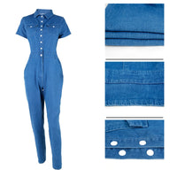 Vintage Denim Jumpsuits for Women Summer Clothing Turn Down Collar Button Up Jean Rompers Playsuits One Pieces Overalls Outfits