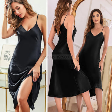 Summer Nightdress Ruffles Lady Nightwear Nightgown Satin Spaghetti Straps Skirt Intimate Lingerie Sexy Home Clothes Bathrobe