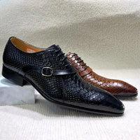 Men's Handmade Italian Style Genuine Leather Dress Shoes Pointed Toe Python Pattern Wedding Oxford Business Shoes