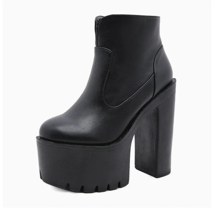 Sexy Black Bootes Round Toe Ankle Boots for Women High Quality Fashion Sale Winter New Woman Nightclub women's thick short boots