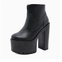 Sexy Black Bootes Round Toe Ankle Boots for Women High Quality Fashion Sale Winter New Woman Nightclub women's thick short boots