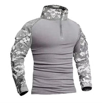 Men's Long Sleeve Combat Shirt Zipper Ripstop Cotton Tactical Shirts Navy Blue Camoufalge Airsoft T Shirts