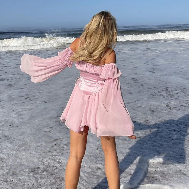 open lace back dress Baby Pink Chiffon Mini Kim Shui Studio open lace back dress Baby Pink Chiffon Mini Kim Shui Studio