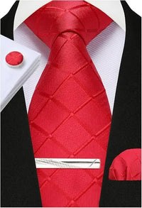 100% Silk Ties for Men Plaid & Checks Tie Clip Handkerchief Woven Classic Men's Necktie Pocket Square Set Formal Wedding Ties