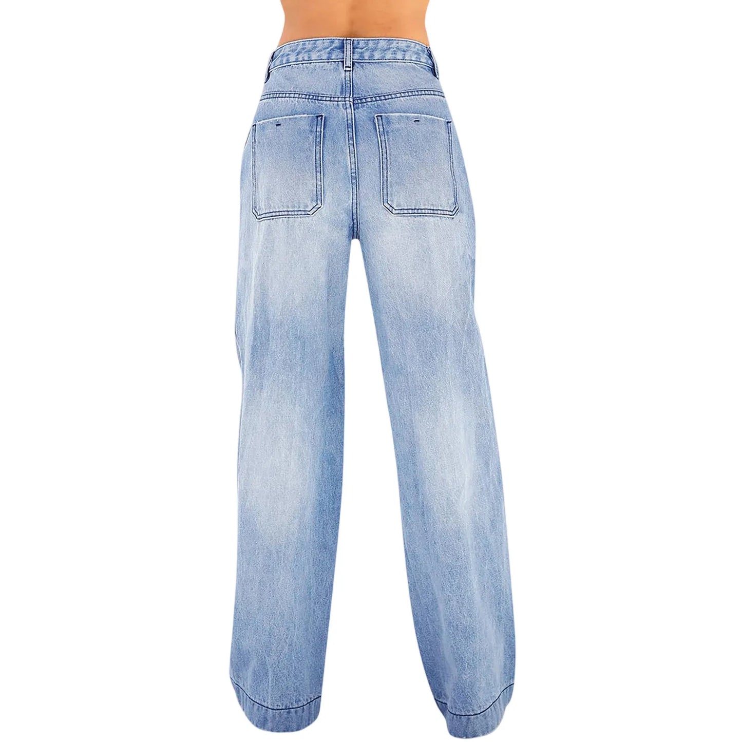 Jeans Wide Leg Jeans Pants For Women Casual For Women Fitshinling Fashion Clothing Vintafe Denim Trousers Light Blue Female