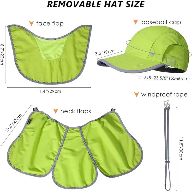 UPF 50+ Sun Hat Foldable with Face Mask Neck Cover, Lightweight Breathable Windproof Fishing Hat for Men Women OutdoorTravel