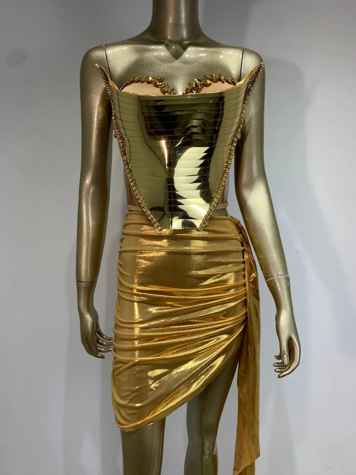 Women Baddie Outfit Gold Silver Two Pieces Skirt Sets Special Occassion Y2K Topic Evening Party Club Nightwears Stage Costumes