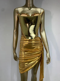Women Baddie Outfit Gold Silver Two Pieces Skirt Sets Special Occassion Y2K Topic Evening Party Club Nightwears Stage Costumes