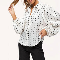 New Office Lady White Blouse Shirt Women Polka Dot Lantern Sleeve Women Blouses Tops Oversized Loose Female Shirt Blusas 12372