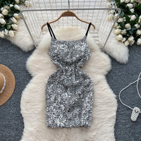 Cami Dresses Women Party Sexy Sequins Sparkling Waist Cinching Suspender Bodycon Dress Sleeveless Streetwear Fashion Vestidos