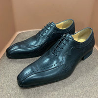 Italian Style Men's Genuine Leather Oxford Dress Shoes Brown/Black High-Quality Lace-Up Formal Wedding Suit Footwear