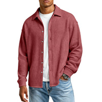 Men Casual Button Down Shirt Long Sleeve Collar Shirt Waffle Texture Loose Fit Fashion Men Top Trendy Outfit Daily Wear