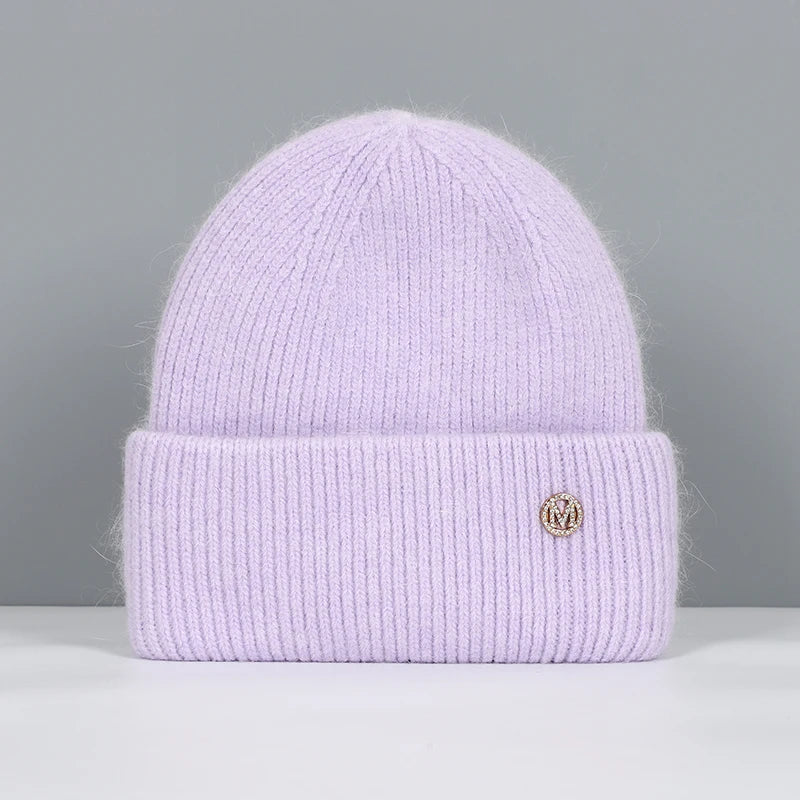 Winter Hats For Women Rabbit Fur Beanie Hat Woman Knitted Skullies Beanies Solid Wool Soft Autumn Winter Cashmere Caps Bonnet