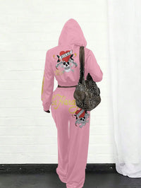 Ed Hardy Skull & Heart Print Cropped Hoodie and Wide Leg Pants Set - Gothic Streetwear