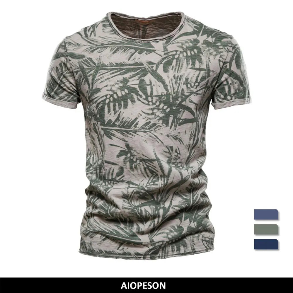 AIOPESON 2021 Hawaii Style 100% Cotton T-Shirt Men O-neck Print Shirt Men Casual Men Clothing Summer High Quality Men's T Shirts