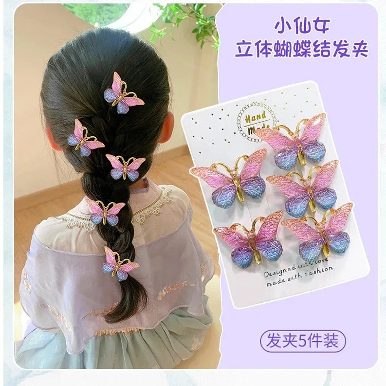 5pcs/set Butterfly Hair Clips Sweet Women Gradient Small Hairpins Mini Baby Girls Cute Colors Barrette Headwear Hair Accessories