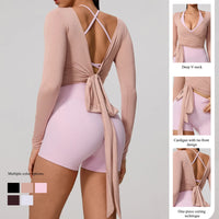 New Summer Women's Yoga Long Sleeve One Piece Strap Yoga Clothing Female Training Premium Ballet Wrap TopsWoman Gym Sports Top