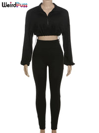 Weird Puss Women Tracksuit 2 Piece Set 2024 Autumn Casual Zip Thin Drawstring Jacket+Leggings Matching Streetwear Sporty Suit
