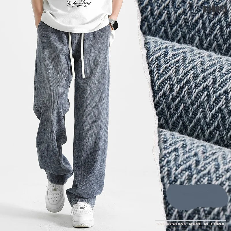 2025 men's fashionable loose wide leg jeans, casual straight leg high street retro loose jeans, casual comfortable jeans, elasti