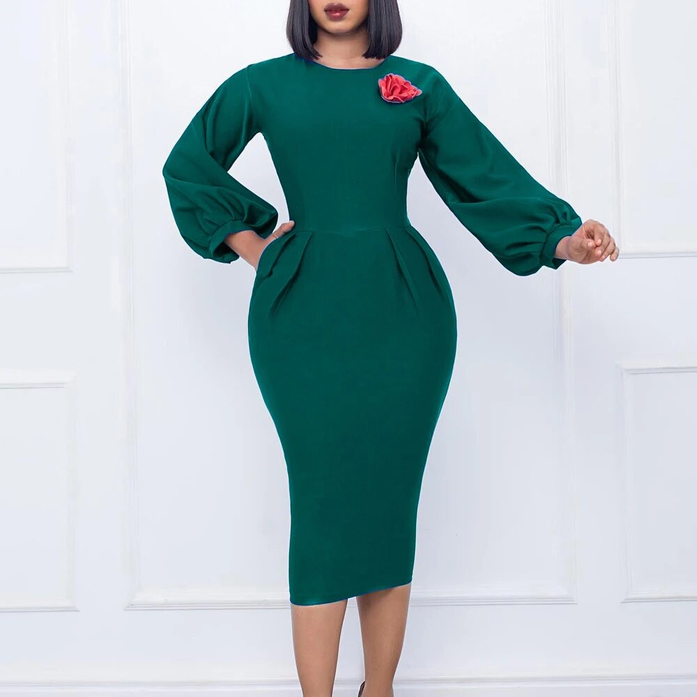 Fall Church Dress for Women 2023 New Arrivals Dresses Elegant Lantern Long Sleeve Ladies Knee Length Formal Festival Midi Dress