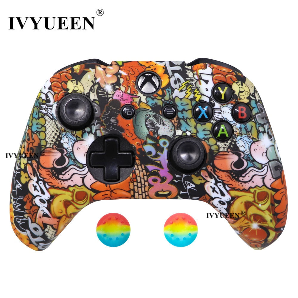 IVYUEEN Silicone Protective Skin Case for XBox One X S Controller Protector Water Transfer Printing Camouflage Cover Grips Caps