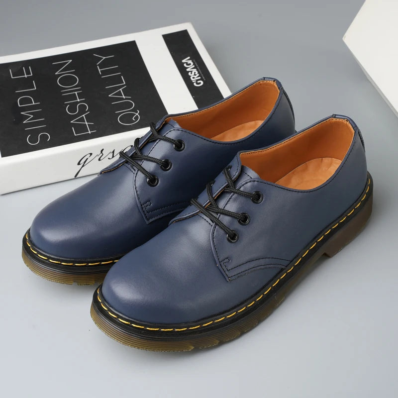 Leather  Boots ex Low Top 3 Hole Briti Sle round Toe Versatile Couple oes Casual Wear for Men And Women