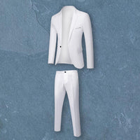 Sexy 2Pcs/Set Groom Suit Pure Color Wedding Blazer Pant Set Slim Men