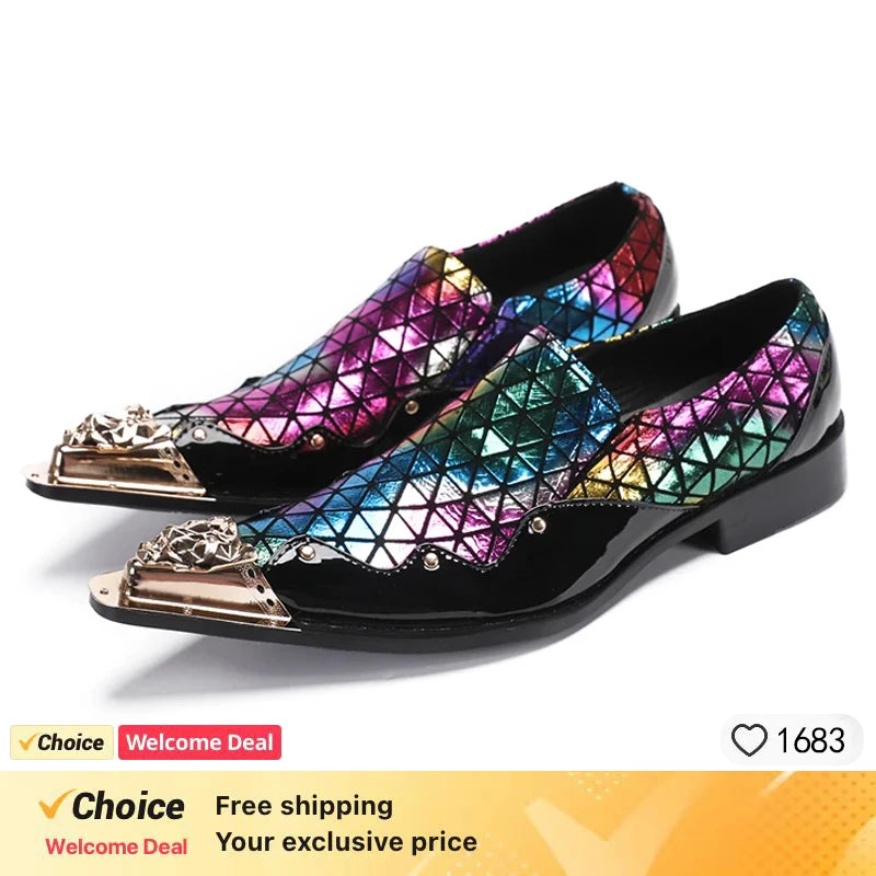 Square Square Rivet Style Casual Leather Shoes Fashionable Personality Comfortable Men's Shoes Trendy Leather Ninth Pants Shoes