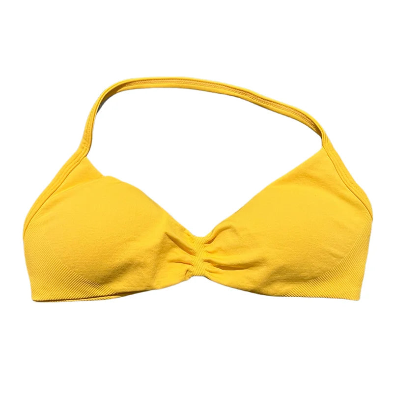 HISTELLO Sports Bra Seamless Halter Thin Strap High Support Scrunch Women Removable Pads Gym Fitness Workout Yoga Clothes