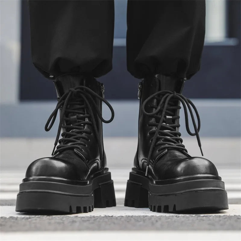 Boots for Men Fad Thick Sole Tooling Boots Men's High Quality Ankle Boots Outdoor Comfort Versatile Locomotive Boot Botas Hombre