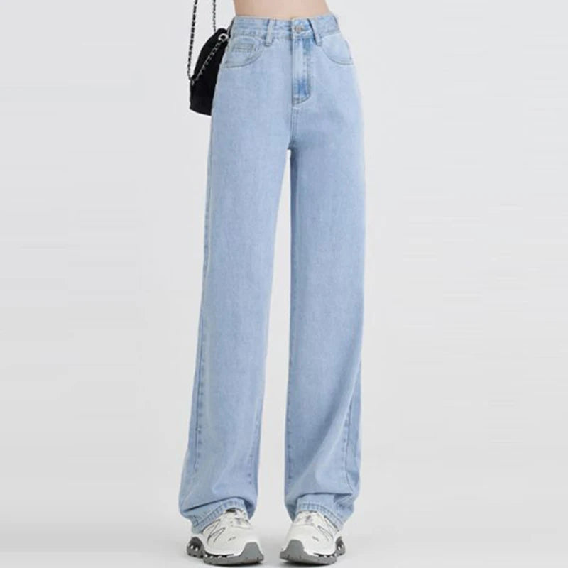 2024 Women High Waist Oversized Loose Mom Jeans Lady Streetwear Denim Y2k Straight Leg Pants Girls Blue Baggy Wide Leg Trousers