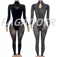 FAGADOER Summer New Sexy Quality Lace Bodycon Jumpsuit Women Hollow Out See Through Backless Romper Female Streetwear Overalls