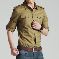 Mens Military Shirts 2025 Autumn Long Sleeve Casual Workwear Pocket Shirts Camisas Slim Solid Male Military Shirts Chemise Homme
