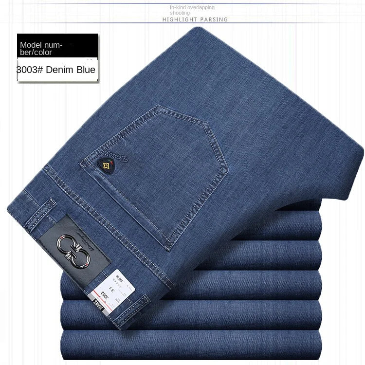 Summer Thin Denim Jeans For Men Straight Loose Stretch Casual Pants Men Blue Black Gray Trousers Mens Jean Clothing Size 40 42