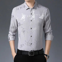 Streetwear Fashion Men Silk Smooth Shirt Spring Autumn New Male Clothes Business Casual Vintage Long Sleeve Basic Casual Tops