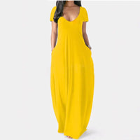 S-5XL Women Casual Dresses Ladies Fashion Loose Sexy V-Neck Fall Clothes Casual Maxi Solid Color Plus Size Long Dress