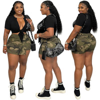 Goth High Waist Micro Skirt Shorts For Women Patchwork Camouflage Casual Jeans Skort Womens Clothing Summer 2023 Denim Short