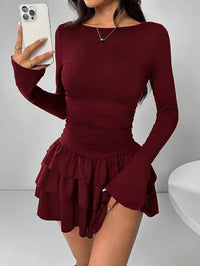 Temperament Dresses 2025 Woman Mini vestidos Simple Style Elegant French Bodycon Slim Pleated Fashion Long Sleeve Commuting Sexy