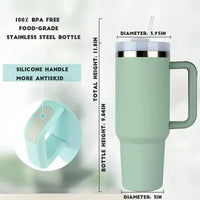 40oz Stainless Steel Car Cup Large Capacity Water Cup with Handle and Straw Double-walled Insulated Travel Mug Holiday Gifts