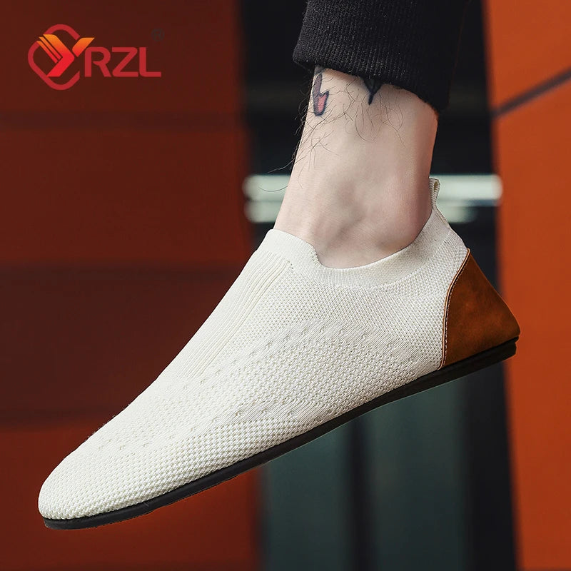 YRZL 2024 Knitted and Leisure Men Shoes Light Loafers Men's Shoes Flats Bottom Driving Walking Male Shoe Slip on Lazy Man Shoes