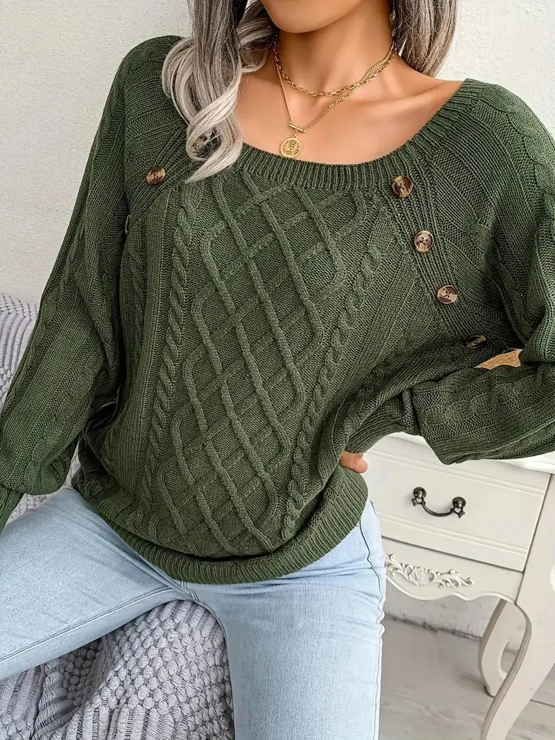 Women Cable Knitted Button Sweater Fall Winter Long Sleeve Korean Fashion Casual Top Female  Loose Fit New In Clothing