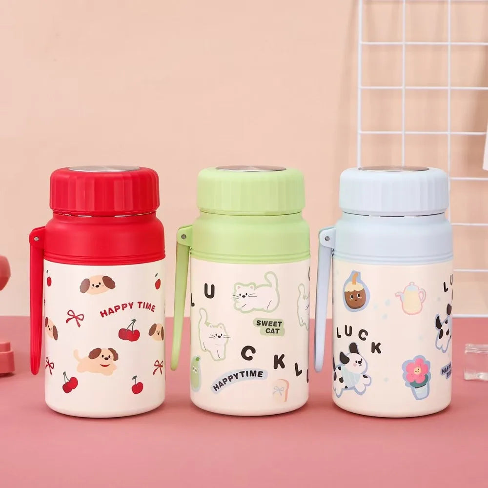 Cute Stainless Steel Student Thermal Cup 1000ml Double Wall Insulated Cup with Filter Net Large Capacity Sports Bottle Outdoor