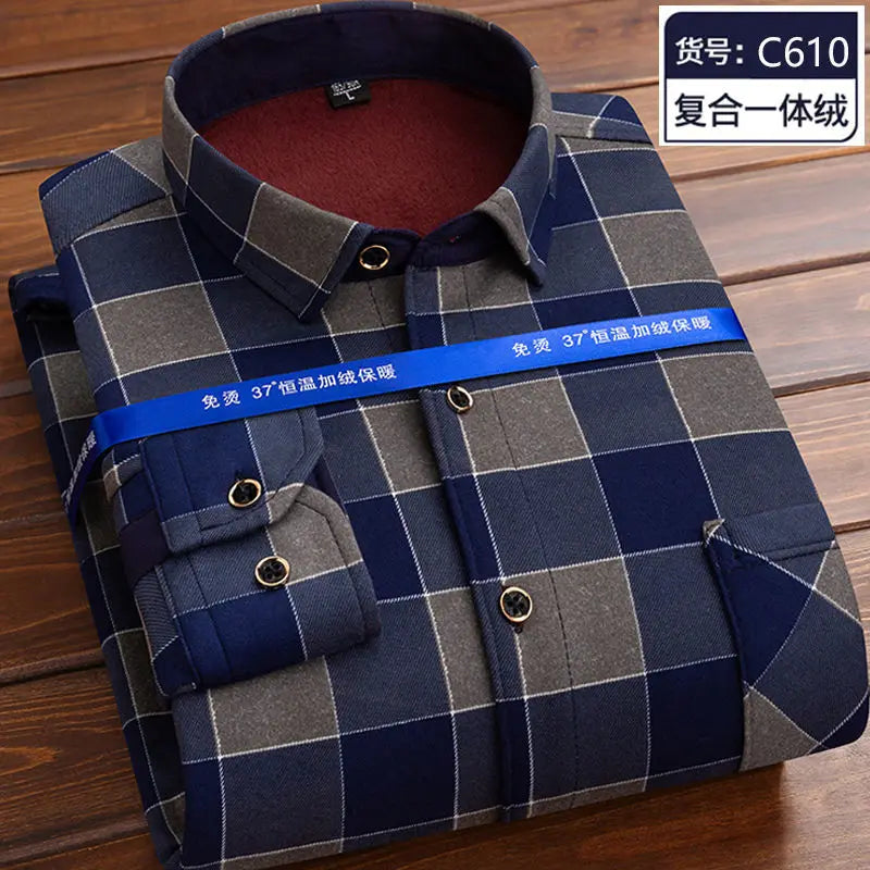 Autumn and Winter Men's Long-sleeved Fleece Shirt Thermal Shirt Plaid Jacket Clothes Men's Clothing Streetwear Men Shirts