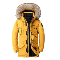 New Men's Thickened White Duck Down Coat Mid-length Winter Outerwear with Detachable Fur Collar for Fashionable Look