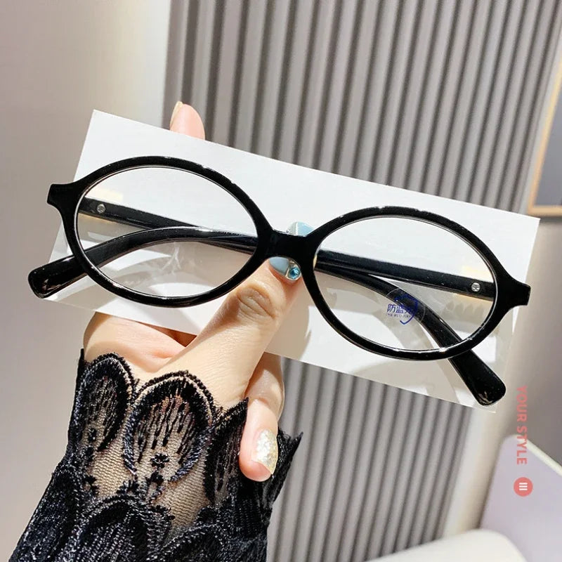 Elliptical Artistic Style Myopia Glasses Retro Small Frame Flat Lenses Ultra Light Finished Near Sight Eyewear Fashion Goggles