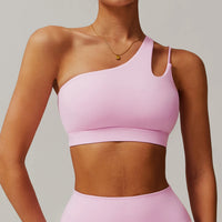 Oblique Shoulder Yoga Bra Women's Beautiful Back Gym Sports Underwear Hollow out Back Running Fitness Vest Push Up Workout Top